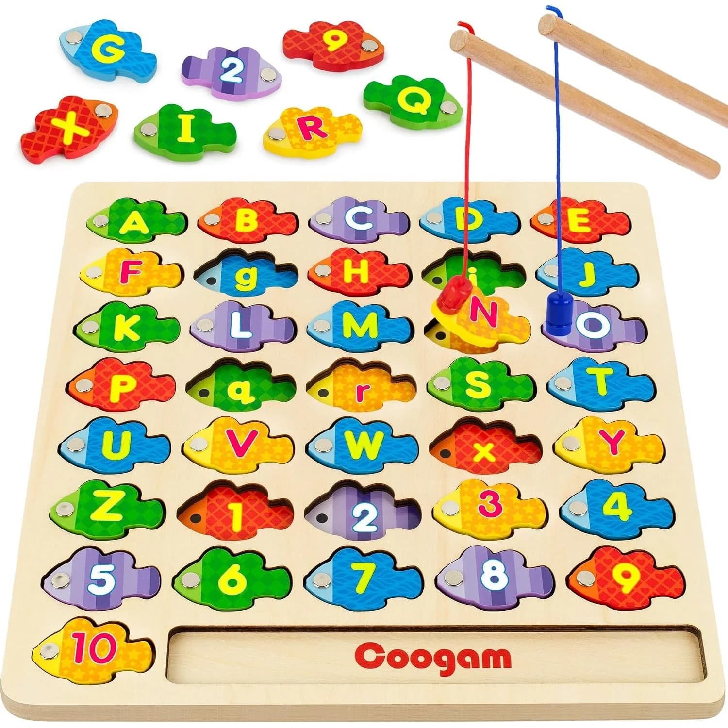 Coogam Magnetic Alphabet and Number Fishing Game, wooden