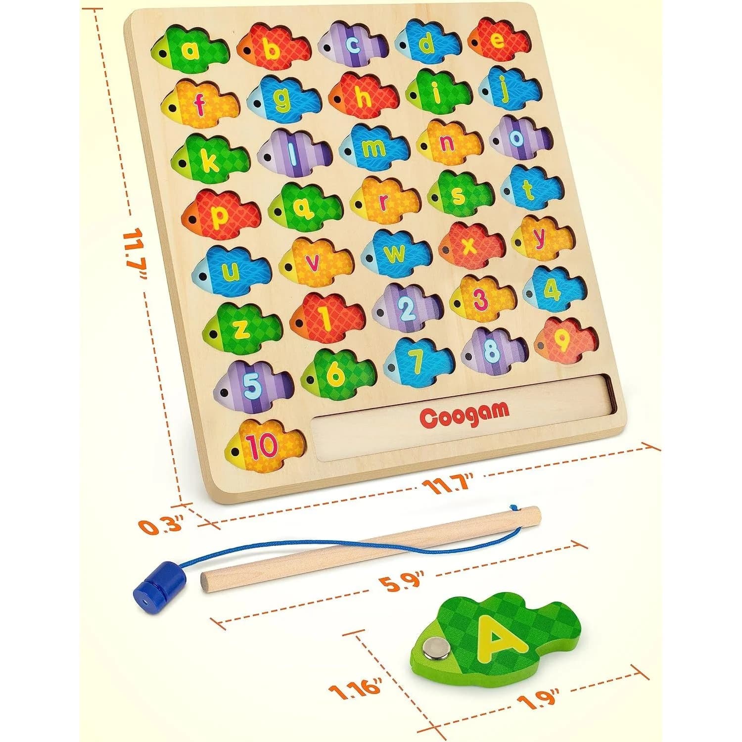 Coogam Magnetic Alphabet and Number Fishing Game, wooden — view 2