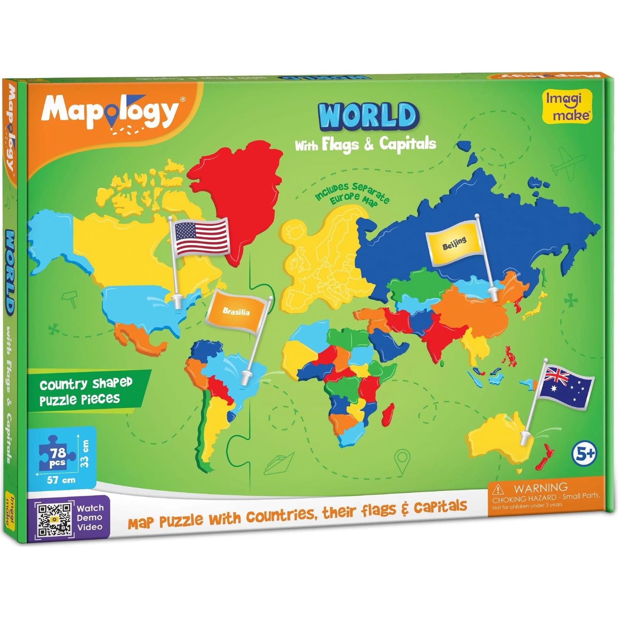 بازل خريطة العالم Imagimake Mapology مع الأعلام والعواصم