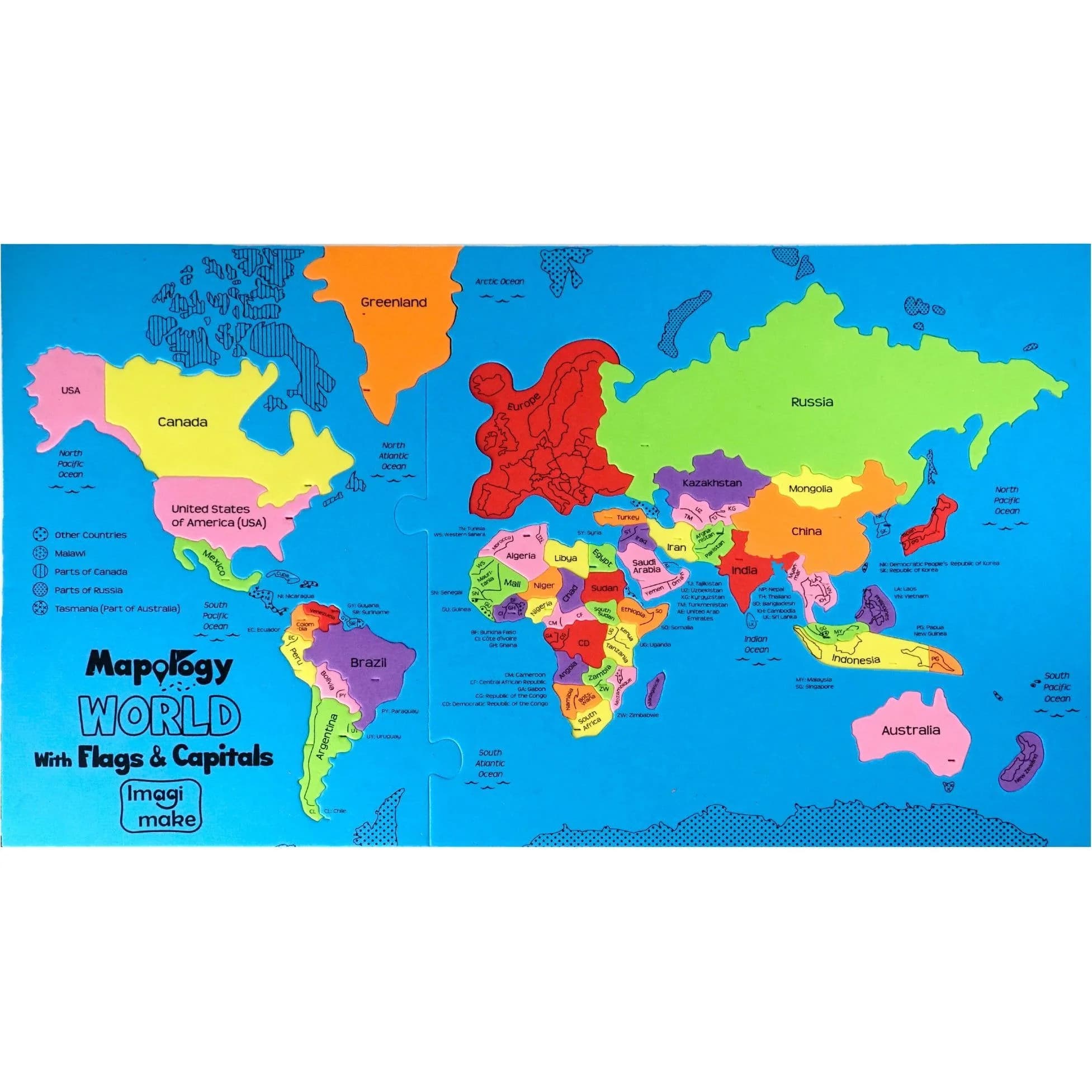 Imagimake Mapology world map puzzle, flags and capitals — view 2