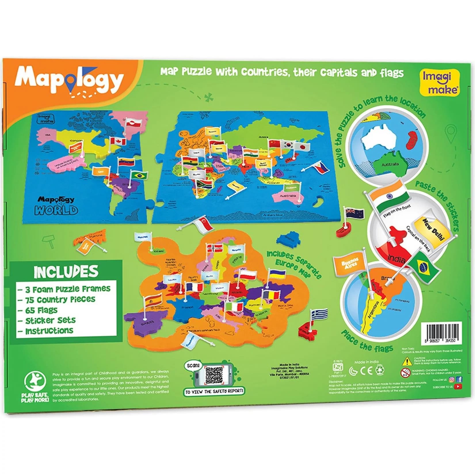 Imagimake Mapology world map puzzle, flags and capitals — view 3