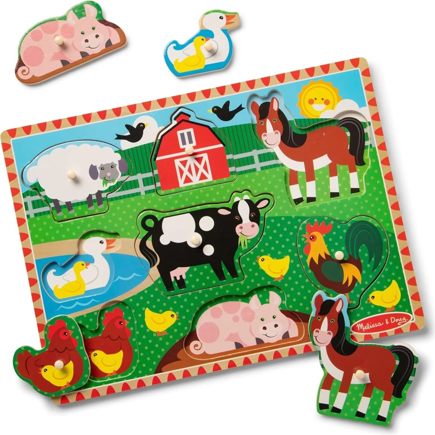 Melissa & Doug Farm Peg Puzzle, 8-piece wooden farm animals (MND9050)