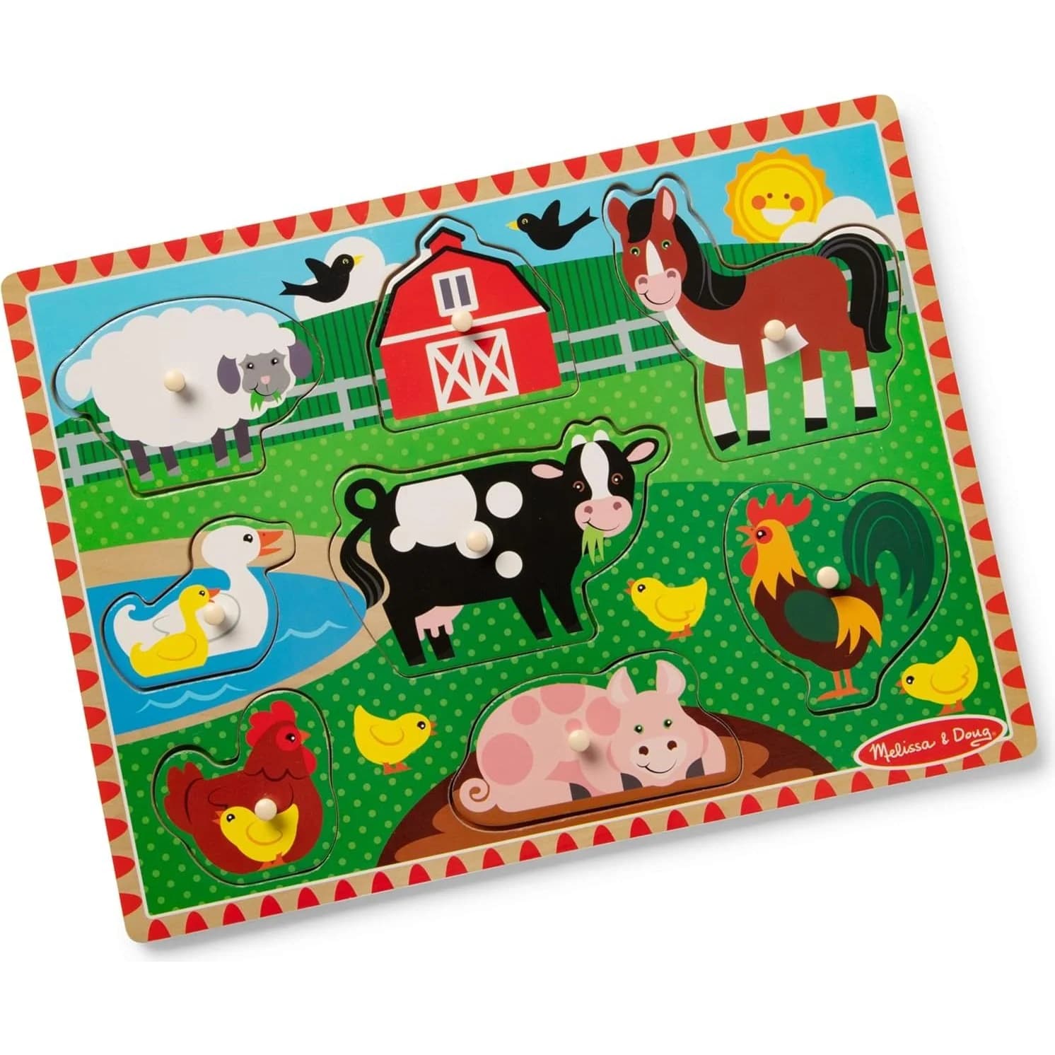 Melissa & Doug Farm Peg Puzzle, 8-piece wooden farm animals (MND9050) — view 2