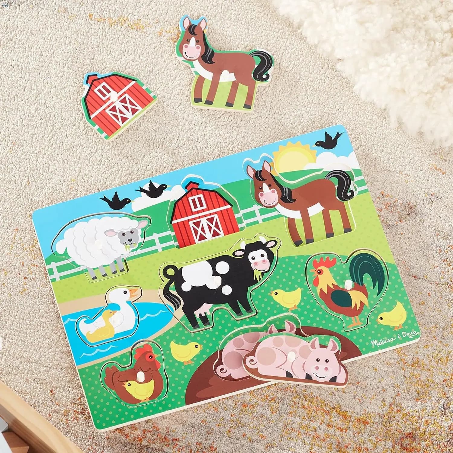 Melissa & Doug Farm Peg Puzzle, 8-piece wooden farm animals (MND9050) — view 3