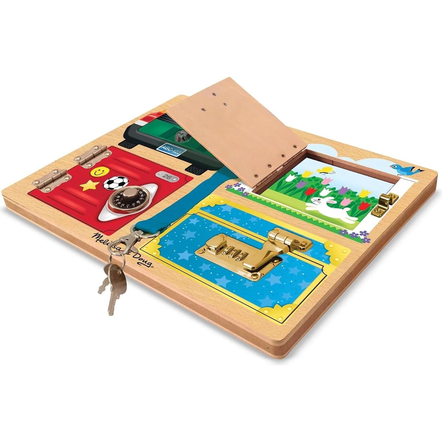 Melissa & Doug Lock and Latch Board, wooden activity board (19540) — view 3