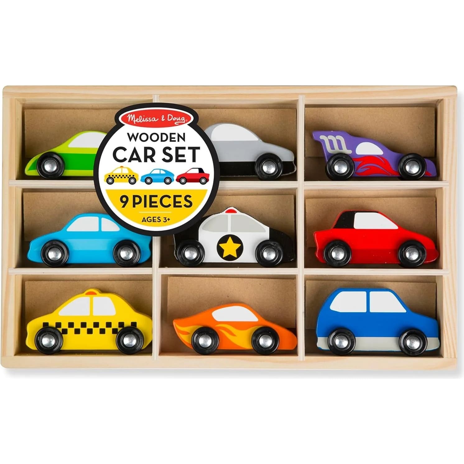 Melissa & Doug Wooden Cars Set, 9 wooden vehicles (MD3178)